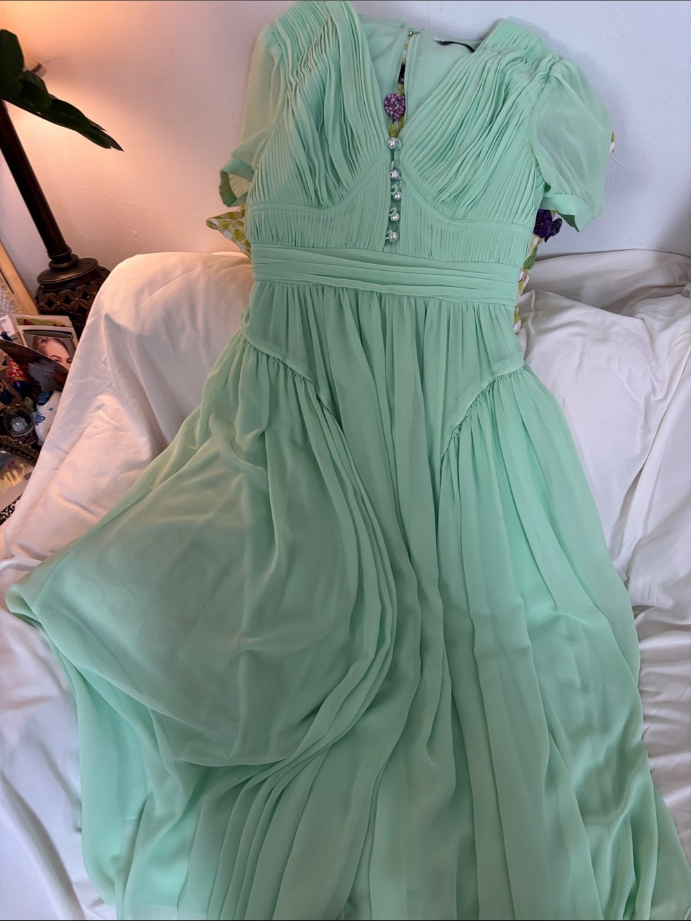 Only worn once Self Portrait MIDI Dress in Mint Green Size 4!